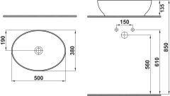 LOTUS O Lavabo,parlak beyaz,500x380mm