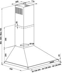 ETERNAL Davlumbaz 60cm piramit inox