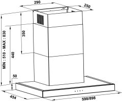 CONTEMPO Davlumbaz 60cm T tipi inox/cam