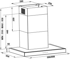 CONTEMPO Davlumbaz 60cm T tipi inox/cam