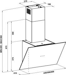 VEGA Davlumbaz 45cm açılı siyah tek cam