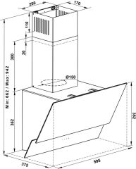 LUCE Davlumbaz 60cm açılı siyah çift cam