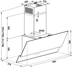 LUCE Davlumbaz 90cm açılı siyah çift cam
