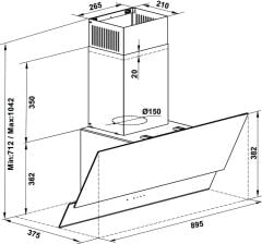 LUCE Davlumbaz 90cm açılı siyah çift cam