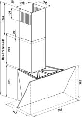 ORION Davlumbaz 60cm açılı gri tek cam