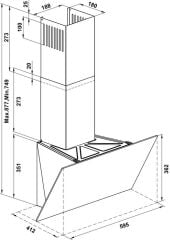 ORION Davlumbaz 60cm açılı gri tek cam