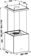 POLAR Davlumbaz 40cm abajur siyah cam