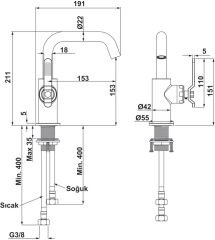 LOFT Lavabo bataryası, mat altın