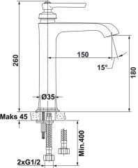 ROMANO Yüksek lavabo bataryası, parlak krom