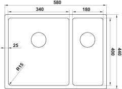NOVARA06 Eviye,580x440mm,pas.çel.fır.sağ