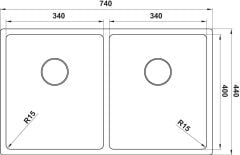 NOVARA07 Eviye,740x440mm,pas.çel.fırçalı