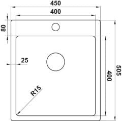 NOVARA10 Eviye,450x505mm,pas.çel.fırçalı