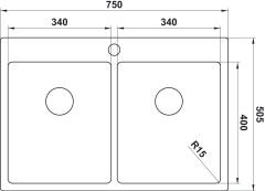 NOVARA13 Eviye,750x505mm,pas.çel.fırçalı