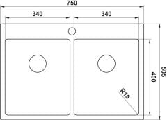 NOVARA13 Eviye,750x505mm,pas.çel.fırçalı