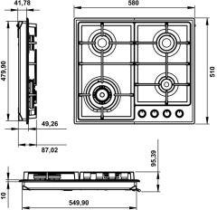 CONTEMPO Ocak gazlı 60cm 3G1W inox