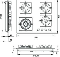 CAPELLA Ocak gazlı 60cm 3G1W siyah cam