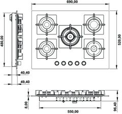 CAPELLA Ocak gazlı 70cm 4G1W siyah cam