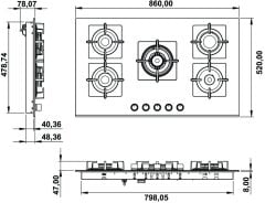 CAPELLA Ocak gazlı 90cm 4G1W siyah cam