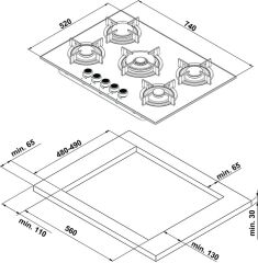 ORION Ocak gazlı 75cm 4G1W siyah cam