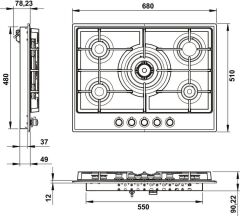 VINTAGE Ocak gazlı 70cm 4G1W krem/altın
